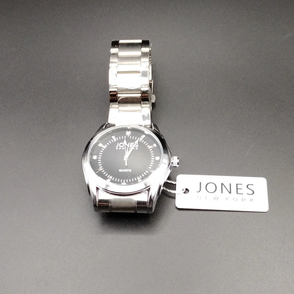 NWT Jones New York Silver Black Casual Preppy Elegant Formal Metallic Watch